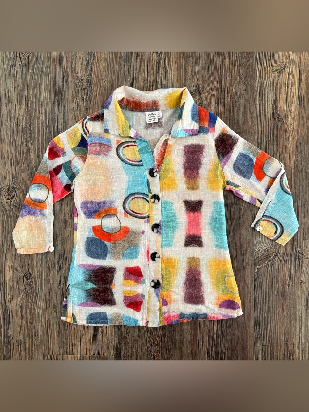 Parsley & Sage Cassidy Print 3/4 Sleeve Button-Up Shirt Small Abstract India